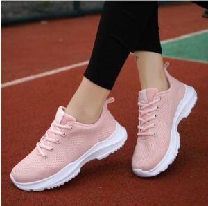 Sport Fashion Sneakers Women Shoes Fly Weaving Flats Casual Ladies Shoe Woman Lace-Up Mesh Light Breathable Female Vulcanize Shoes Pink