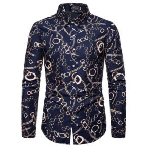 Fashion Men'S Button Shirt Men Casual Print Shirt Long Sleeved Shirts.