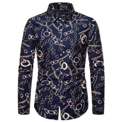 Fashion Men'S Button Shirt Men Casual Print Shirt Long Sleeved Shirts.