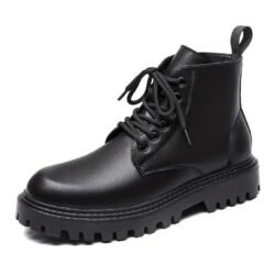 Men's Shoes Ankle & Bootie Boots Martin Boots Men Low-Top Motorcycle High-Street Style Fashionable Thick-Soled High-Top Leather Shoes High-Top Casual Work Boots Black School...