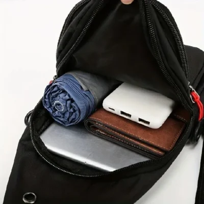 Men Luminous Chest Bag Sling Bag Wallet Wired Earphones Set - Black