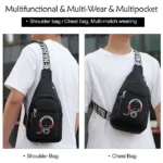 Men Luminous Chest Bag Sling Bag Wallet Wired Earphones Set - Black
