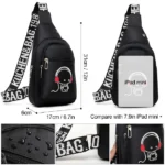 Men Luminous Chest Bag Sling Bag Wallet Wired Earphones Set - Black