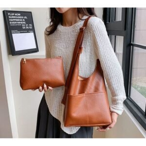 2pcs/Set Brown Large Capacity Handbag Fashion Women's Shoulder Bag Crossbody Bag