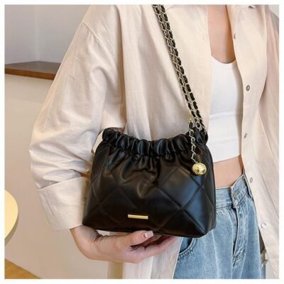 Fashion Casual Handbags Soft PU leather Chain Shoulder Bag Drawstring Crossbody Bag