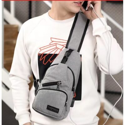 Fashion Casual Shoulder Sports Sling Chest Bag Crossbody Bag USB Interface-Gray