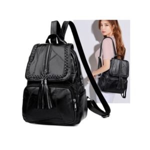 Fashion Women Backpack Bag Shoulder Bags PU Leather Travel Bag-Black