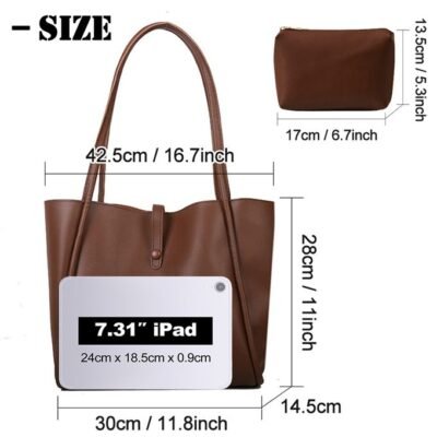 STY 2pcs Ladies Shoulder Bag Small Bag Set PU Leather Handbags Brown Tote Bag