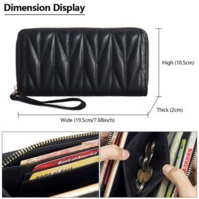 STY Classic Ladies Clutch Bag Mobile Phone Bag PU Black Long Wallet Card Holder