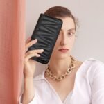 STY Classic Ladies Clutch Bag Mobile Phone Bag PU Black Long Wallet Card Holder