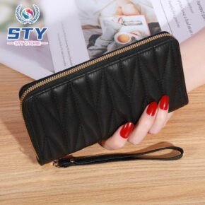 STY Classic Ladies Clutch Bag Mobile Phone Bag PU Black Long Wallet Card Holder