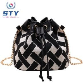 STY Ladies Canvas Cross-body Bag Small Chain Bag Mini Bucket Bag Small Shoulder Bags