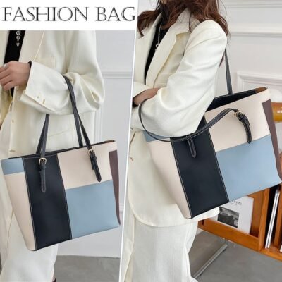 STY Ladies Shoulder Bag Women Handbags Tote Bag Large Capacity PU Color-Block Bag