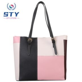 STY Ladies Shoulder Bag Women Handbags Tote Bag Large Capacity PU Color-Block Bag