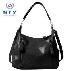 STY Ladies Stylish Shoulder Bag Retro Style Tote Bag PU Cross-body Bag Black Handbag