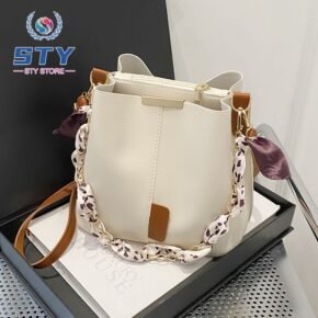 STY Women Bucket Bag Ladies Ribbon Shoulder Bag Handbags Multi-carry Cross-body Bag