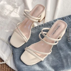 Fashion New 2021 Female Sandals Sexy Summer Slippers Ladies High Heels Square Open Toe Slides Party Shoes Women Sandals For Women