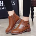 New Women’s Ankle Boots Fashion Retro Platform Shoe Woman Round Toe Med