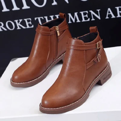 New Women’s Ankle Boots Fashion Retro Platform Shoe Woman Round Toe Med