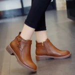 New Women’s Ankle Boots Fashion Retro Platform Shoe Woman Round Toe Med