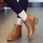 New Women’s Ankle Boots Fashion Retro Platform Shoe Woman Round Toe Med