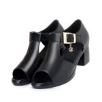 Fashion Ladies Shoes Fish Mouth Sandals Women Style Roman Versatile Fashion Black Heels