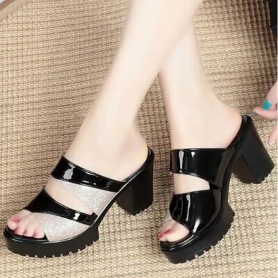 Fashion Women Shoes Fish Mouth High Heel Glittering Fashion Ladies Shoes Non-slip Open