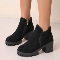 Women's Shoes Bootie New British style fashion side zipper round toe thick heel high heel short boots