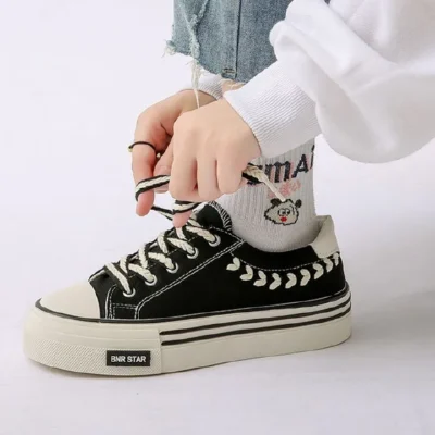 ASSKLO Women Thick Sole Footwear Platform Canvas Shoes Height Increasing Chunky Sneakers For youth girls Outdoor trainers Female Ladies casual breathable board shoes