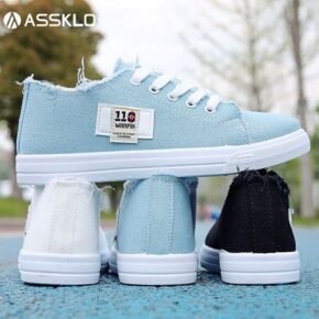 ASSKLO rubber flat shoes canvas shoes sports shoes classic women's shoes ladies shoes slip resistant breathable denim casual shoes women's running shoes student and girl...